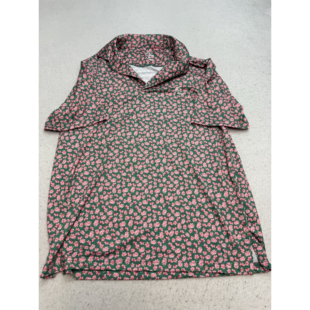 Rhoback Polo Shirt Mens Medium Green Floral Print Golf Performance Stretch